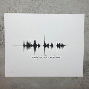 NEW Amazing Grace Soundwave Wall Art Print 8x10in Black White Christian Hymn